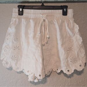 FARM RIO White Floral Eyelet Linen Drawstring Women's Shorts